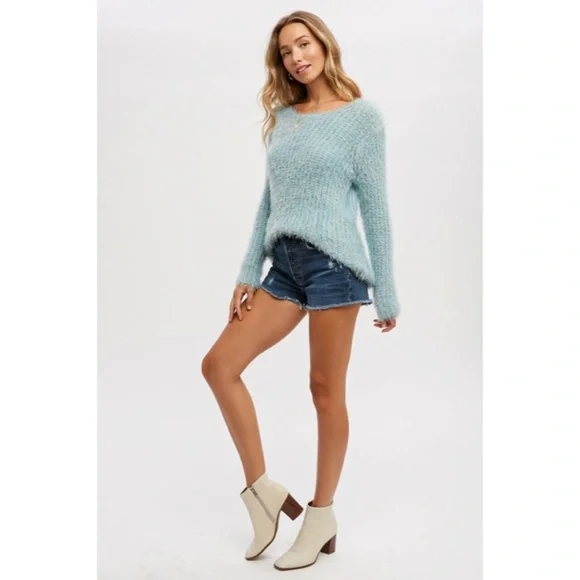 SOLD OUT Dark Mint Fuzzy Boucle Comfy Soft Pullover Knit Relaxed Fit Sweater - Picture 8 of 8